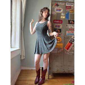 Vintage 90s Silver Lurex Mini Dress | 60s Mod Party Style | Metallic Knit | XS/S